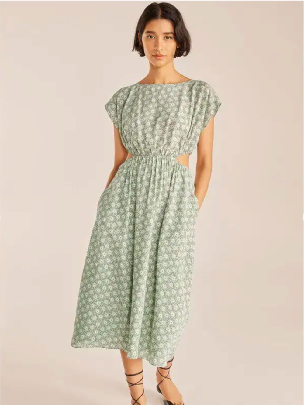 Rebecca Taylor Suzanne Fleur Cutout Jadeite Green Silk Midi Dress - NWT - Large